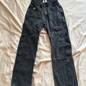 Princess Polly Black Straight Leg Jeans with Utility Style